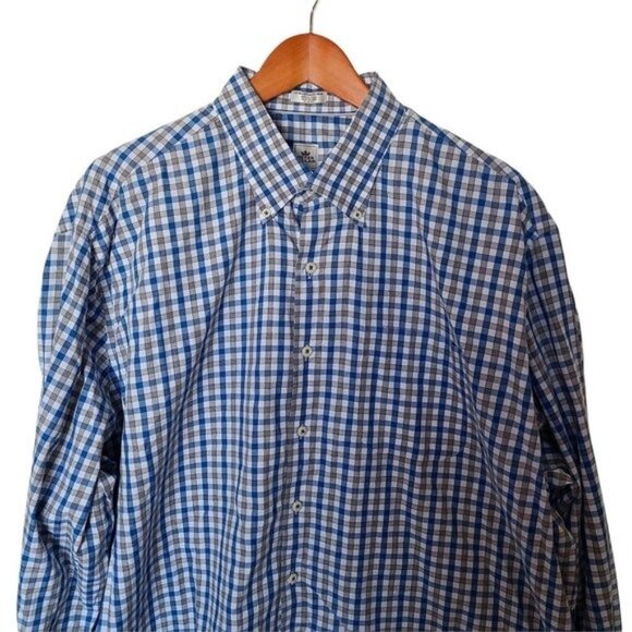 Peter Millar Dress Button Down Shirt White Blue Gray Check XXL‎ 100% Cotton - Picture 3 of 9